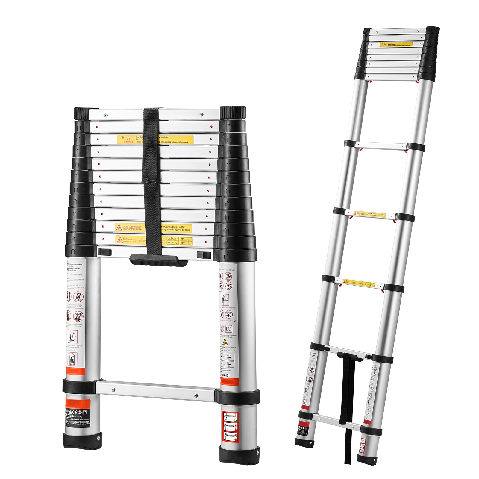 12.5ft Telescoping Ladder, Aluminum Lightweight Multi-Purpose Collapsible Extension, One-Touch Retraction Ladder, Heavy Duty 330LBS Max Capacity With Non-Slip Feet, For Home, Outdoor Work, Loft_voghion.com